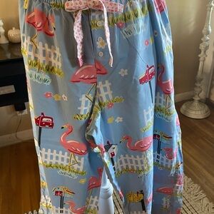 Nick & Nora Flamingo Print Cotton Crop Capri Pajamas - Blue